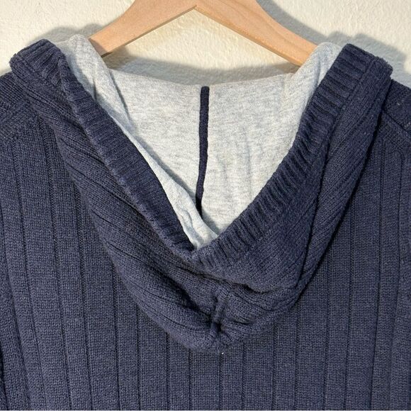 American Eagle Outfitters Cable Knit Hooded  Cardigan Kids M Navy Blue. - Picture 7 of 11